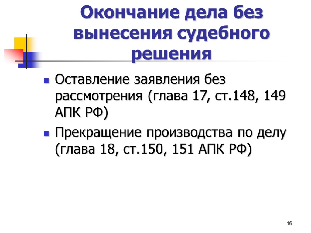 Окончание дела без вынесения судебного решения Оставление заявления без рассмотрения (глава 17, ст.148, 149